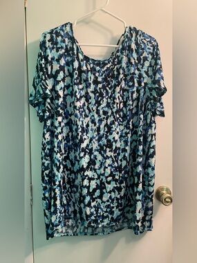 Sew in Love Women’s Teal & Navy Printed Short-Sleeve Top 3X